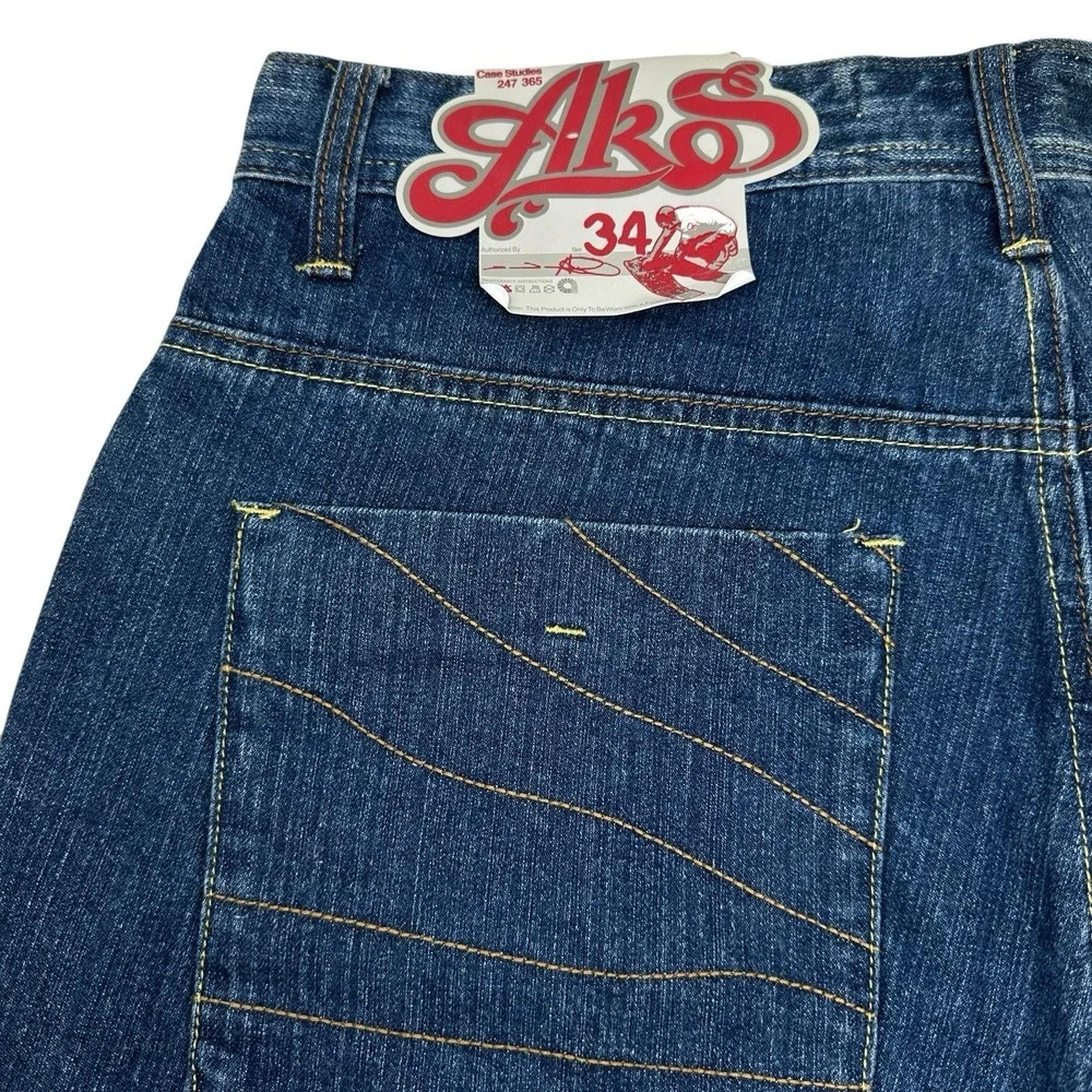 AKADEMIKS NWT Vintage J1 SoHo Men's Jeans Blue Baggy Wide Leg Denim‎ Y2K Size 34